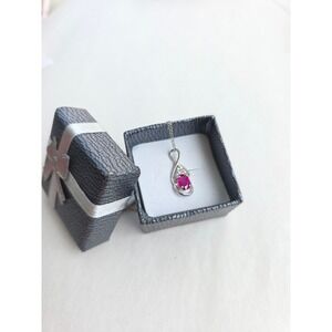 New 925 Sterling Silver Teardrop Natural Ruby stone Pendant Necklace 18"